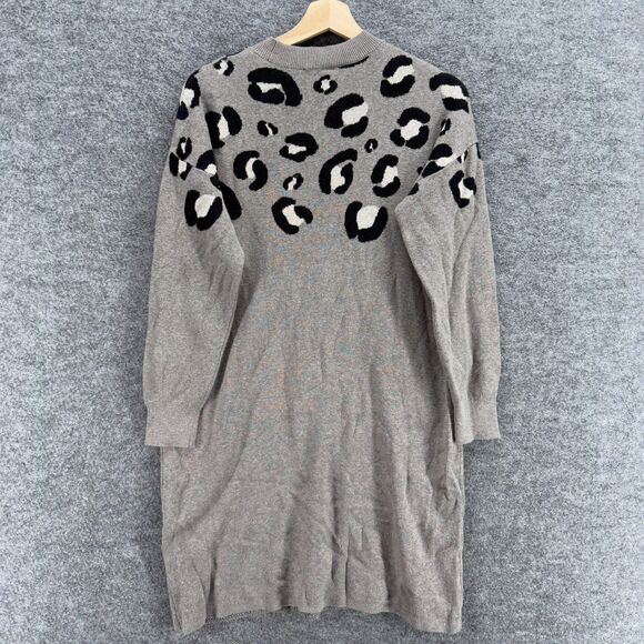 Loft Dress Women PM Petite Gray Animal Print Shift Short Crew Neck Long Sleeve - Picture 2 of 7